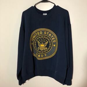 Vintage soffe L USA navy sweatshirt gold seal navy eagle emblem back spell-out